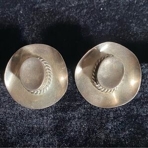 Sterling Silver Clip On Cowboy Hat Earrings